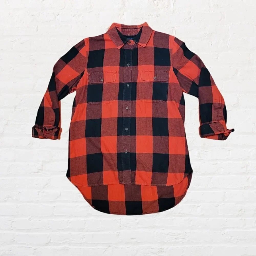 Madewell Ex-Boyfriend Red and Black Buffalo Check Button Down Shirt, Size XS